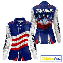Load image into Gallery viewer, Camo American flag bowling jersey custom Women bowling polo, 1/4 zip shirts, bowling league shirts NQS11401