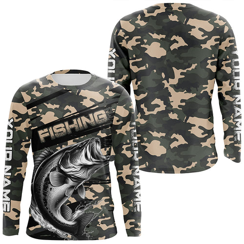 Largemouth Bass Fishing Camo Custom Long Sleeve Shirts, Patriotic Bass Fishing Jerseys IPHW6043