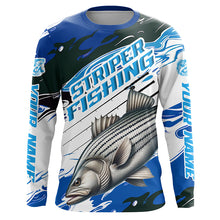 Load image into Gallery viewer, Striped Bass Fishing Custom Long Sleeve Performance Shirts, Striper Fishing Jerseys | Blue Camo IPHW6291