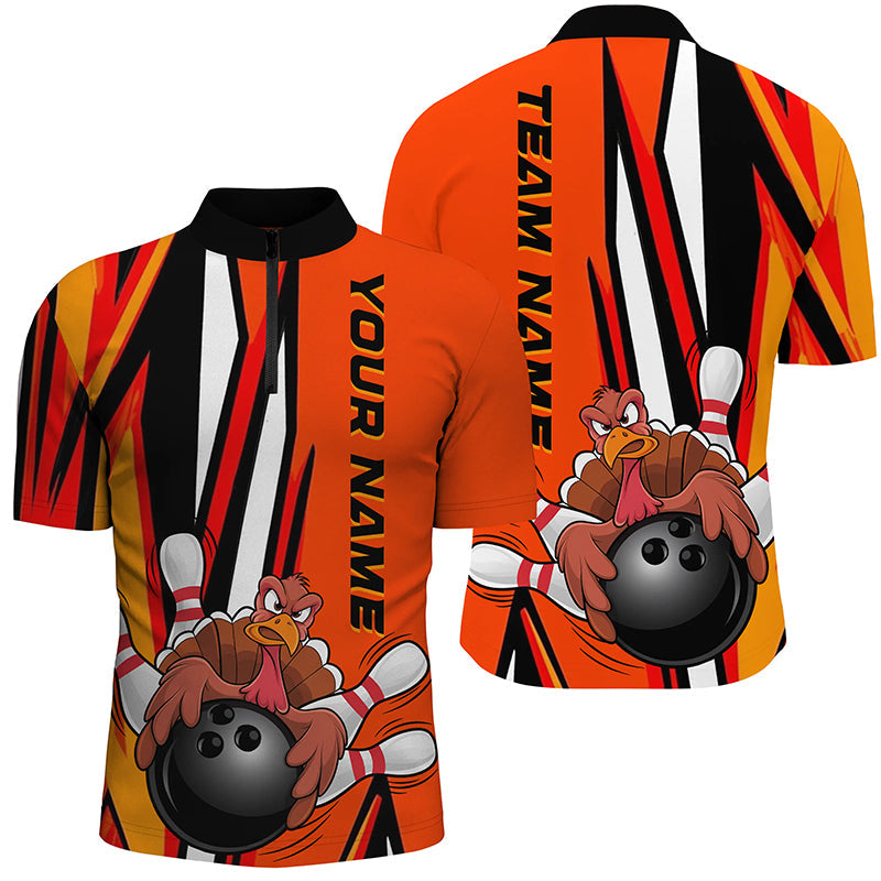 Custom Funny Turkey Bowling Shirts For Men, Orange Thanksgiving Bowling Shirt Team Uniform IPHW7659