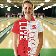 Load image into Gallery viewer, White And Red Custom Love Bowling Polo Shirts For Women, Valentines Couple Bowling Jerseys IPHW8324
