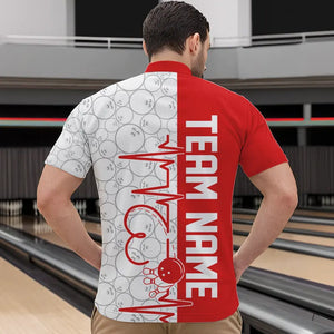 White And Red Custom Love Bowling Quarter-Zip Shirts For Men, Valentines Couple Bowling Jerseys IPHW8324