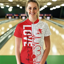 Load image into Gallery viewer, White And Red Custom Love Bowling Womens Quarter-Zip Shirt, Valentine Couple Bowling Jersey IPHW8324