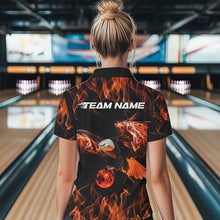 Load image into Gallery viewer, Custom Black And Orange Flame Eagle Bowling Team Women Polo Shirts, Eagle Bowling Shirt IPHW8799