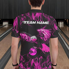 Load image into Gallery viewer, Custom Black And Pink Flame Eagle Bowling Team Men Polo Shirts, Eagle Bowling League Shirt IPHW8800