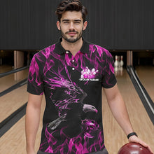 Load image into Gallery viewer, Custom Black And Pink Flame Eagle Bowling Team Men Polo Shirts, Eagle Bowling League Shirt IPHW8800