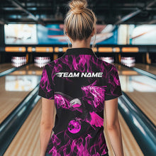Load image into Gallery viewer, Custom Black And Pink Flame Eagle Bowling Team Women Polo Shirt, Eagle Bowling League Shirt IPHW8800