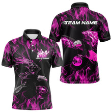 Load image into Gallery viewer, Custom Black And Pink Flame Eagle Bowling Team Men Polo Shirts, Eagle Bowling League Shirt IPHW8800
