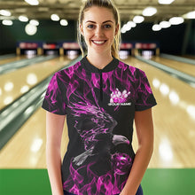 Load image into Gallery viewer, Custom Black And Pink Flame Eagle Bowling Women Quarter-Zip Shirts, Bowling League Shirt IPHW8800