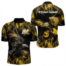 Load image into Gallery viewer, Custom Black And Gold Flame Eagle Bowling Team Men Quarter-Zip Shirts, Eagle Bowling League Shirt IPHW8801