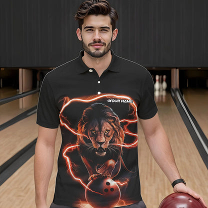 Custom Black And Orange Thunder Lightning Lion Bowling Polo Shirts For Men, Team Uniform IPHW8803