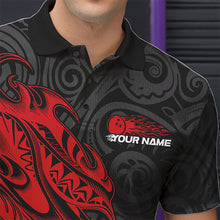 Load image into Gallery viewer, Custom Black And Red Tribal Polynesian Bowling Team Men Polo Shirts, Niho Mano Bowling Shirt IPHW8811