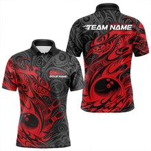 Load image into Gallery viewer, Custom Black And Red Tribal Polynesian Bowling Team Men Polo Shirts, Niho Mano Bowling Shirt IPHW8811