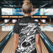 Load image into Gallery viewer, Custom Black And White Tribal Polynesian Bowling Women Polo Shirts, Niho Mano Bowling Shirt IPHW8812
