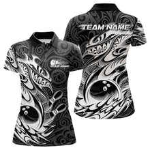 Load image into Gallery viewer, Custom Black And White Tribal Polynesian Bowling Women Polo Shirts, Niho Mano Bowling Shirt IPHW8812