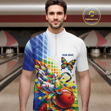 Load image into Gallery viewer, Custom Autism Awareness Butterfly Bowling Team Men Quarter-Zip Shirt, Puzzles Bowling Jersey IPHW11212