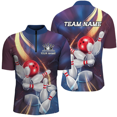 Blue Purple And Gold Galaxy Theme Custom Bowling Shirts For Men, Bowling Team Uniform IPHW7666