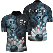 Load image into Gallery viewer, Black And Blue Custom Skull Bowling Shirts For Men, Gothic Bowling Team Shirt Halloween Outfits IPHW7671