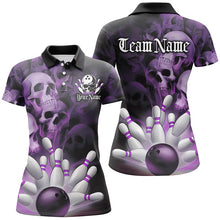 Load image into Gallery viewer, Black And Purple Custom Skull Ladies Bowling Shirts, Gothic Bowling Team Halloween Outfits IPHW7672