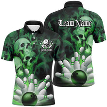 Load image into Gallery viewer, Black And Green Custom Skull Bowling Shirts For Men, Gothic Bowling Team Shirt Halloween Outfits IPHW7673