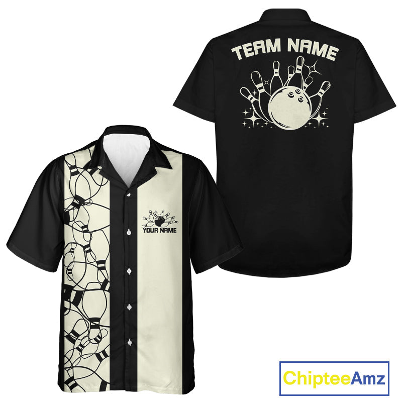 Custom Bowling Pin Pattern Vintage Bowling Team Shirt, 50S Retro Bowlers Outfit IPHW10087