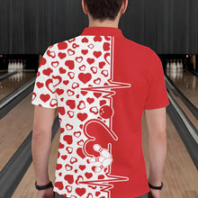 Load image into Gallery viewer, Red Bowling Heartbeat Pulse Line Custom Valentines Day Bowling Polo Shirts For Men IPHW8331