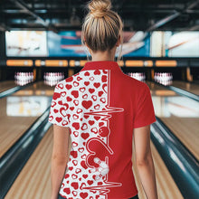 Load image into Gallery viewer, Red Bowling Heartbeat Pulse Line Custom Valentines Day Bowling Polo Shirts For Women IPHW8331