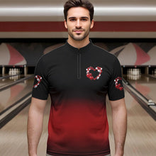 Load image into Gallery viewer, Black And Red Custom Valentines Day Bowling Quarter-Zip Shirts For Men, Bowling Couple Shirt IPHW8334