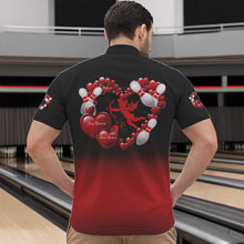 Load image into Gallery viewer, Black And Red Custom Valentines Day Bowling Quarter-Zip Shirts For Men, Bowling Couple Shirt IPHW8334