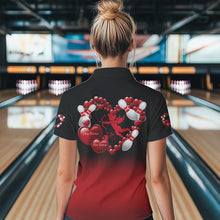 Load image into Gallery viewer, Black And Red Custom Valentines Day Bowling Womens Quarter-Zip Shirts, Bowling Couple Shirt IPHW8334
