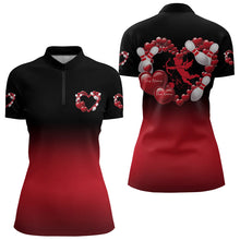 Load image into Gallery viewer, Black And Red Custom Valentines Day Bowling Womens Quarter-Zip Shirts, Bowling Couple Shirt IPHW8334