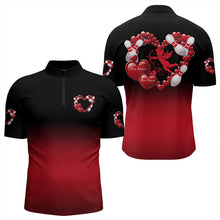 Load image into Gallery viewer, Black And Red Custom Valentines Day Bowling Quarter-Zip Shirts For Men, Bowling Couple Shirt IPHW8334