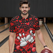 Load image into Gallery viewer, Black And Red Heart Theme Custom Valentines Bowling Polo Shirt For Men, Couple Bowling Shirt IPHW8336