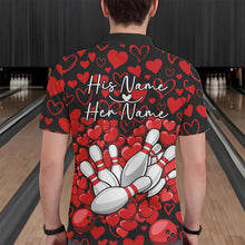 Load image into Gallery viewer, Black And Red Heart Theme Custom Valentines Bowling Polo Shirt For Men, Couple Bowling Shirt IPHW8336