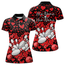 Load image into Gallery viewer, Black And Red Heart Custom Valentines Bowling Polo Shirt For Women, Couple Bowling Shirt IPHW8336