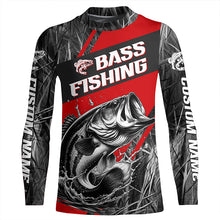 Load image into Gallery viewer, Black And Red Camo Bass Long Sleeve Tournament Fishing Shirts, Custom Bass Fishing Jerseys IPHW6315