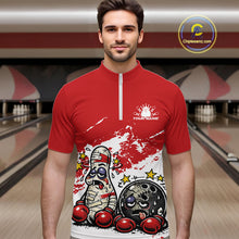 Load image into Gallery viewer, Custom Funny Boxing Bowling Men Quarter-Zip Shirt, Red Grunge Bowling Team Tournament Jersey IPHW11220