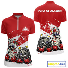 Load image into Gallery viewer, Custom Funny Boxing Bowling Women Quarter-Zip Shirt, Red Grunge Bowling Team Jersey IPHW11220