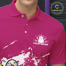 Load image into Gallery viewer, Custom Funny Boxing Bowling Men Polo Shirt, Pink Grunge Bowling Team Tournament Jersey IPHW11223