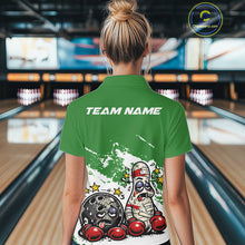 Load image into Gallery viewer, Custom Funny Boxing Bowling Women Polo Shirt, Green Grunge Bowling Team Tournament Jersey IPHW11225