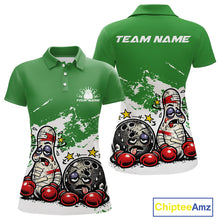 Load image into Gallery viewer, Custom Funny Boxing Bowling Women Polo Shirt, Green Grunge Bowling Team Tournament Jersey IPHW11225