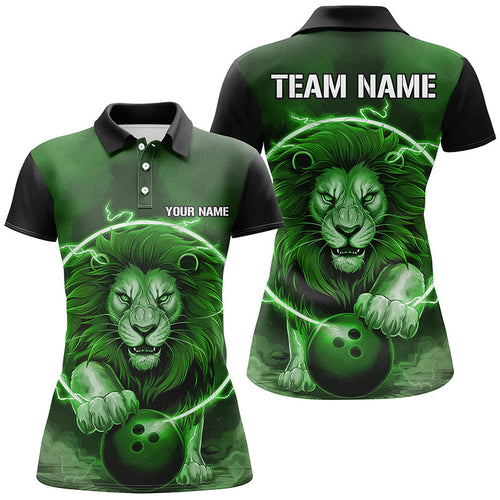 Custom Lion Bowling Polo Shirts For Women, Ladies Bowling Shirts Bowling Uniform | Green IPHW6775