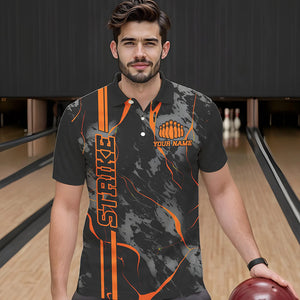 Custom Orange Strike Bowling Shirts Men Polo Orange Camo Bowling Team Jerseys Bowling League IPHW5385