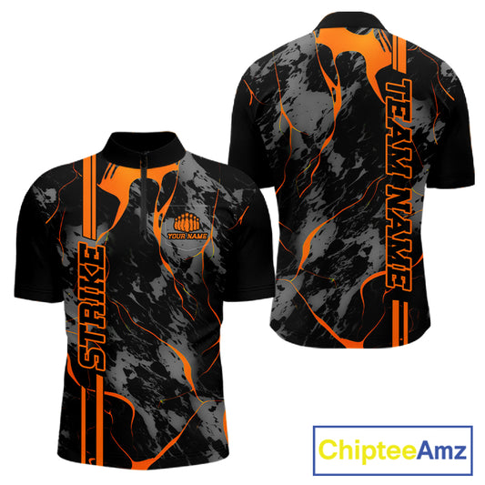 Custom Orange Strike Bowling Shirts For Men, Orange Camo Bowling Team Jerseys IPHW5385