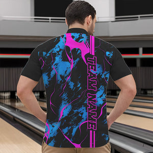 Custom Blue Pink Strike Bowling Shirts Men Quarter Zip Camo Bowling Team Jerseys Bowling League IPHW5387