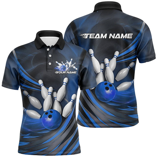 Blue Flame Custom Bowling Shirts For Men, Fire Bowling Team Uniform Bowling Tournament IPHW7679