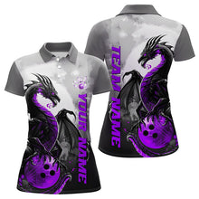 Load image into Gallery viewer, Black And Purple Custom Dragon Bowling Polo Shirts For Women, Dragon Bowling Team Shirts IPHW8817