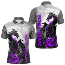 Load image into Gallery viewer, Black And Purple Custom Dragon Bowling Polo Shirts For Men, Dragon Bowling Team Shirts IPHW8817
