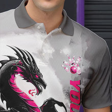 Load image into Gallery viewer, Black And Pink Custom Dragon Bowling Polo Shirts For Men, Dragon Bowling Team Shirts IPHW8818