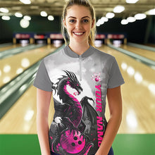 Load image into Gallery viewer, Black And Pink Custom Dragon Bowling Womens Quarter-Zip Shirts, Dragon Bowling Team Shirts IPHW8818